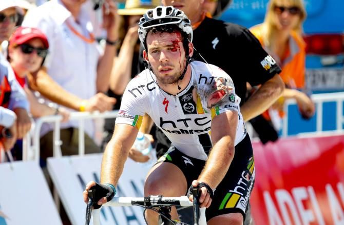 A bloodied and bruised Mark Cavendish