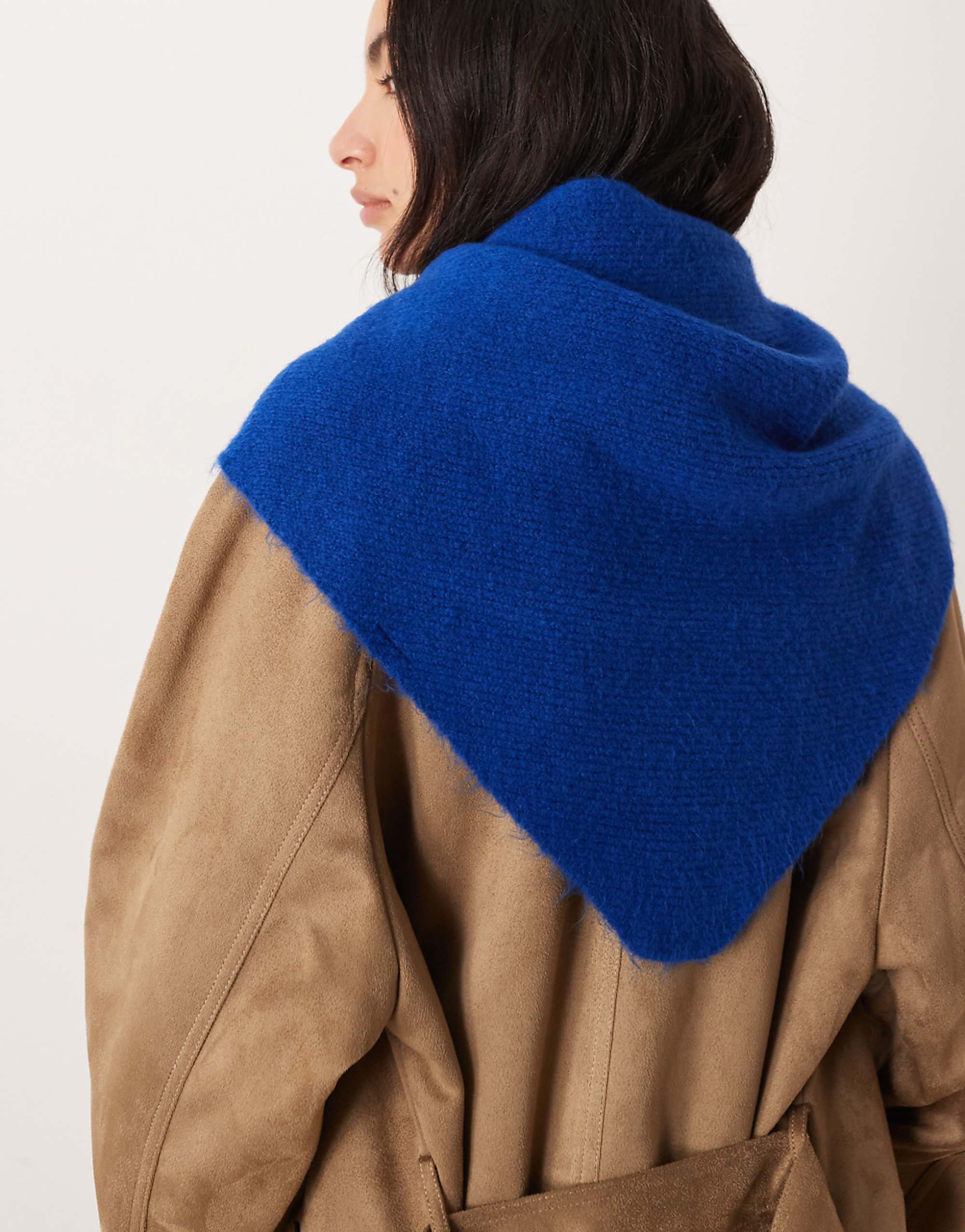 Asos Design Fluffy Triangle Scarf in Cobalt Blue
