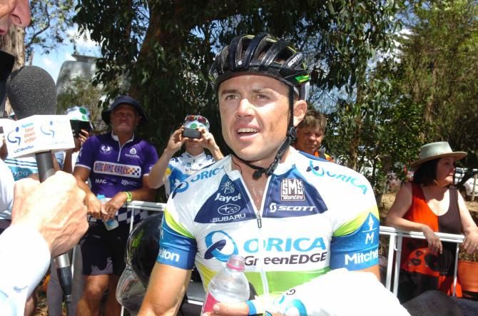 Simon Gerrans (Orica GreenEdge) at the finish atop Old Willunga Hill