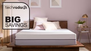 Purple Plus mattress with deal graphic overlaid