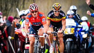 Cycling: 94th Tour of Flanders 2010 Fabian CANCELLARA (Sui)/ Tom BOONEN (Bel)/ Brugge - Ninove (262,3 Km)/ Ronde van Vlaanderen / Tour de Flandre / (c) Tim De Waele (Photo by Tim de Waele/Corbis via Getty Images)