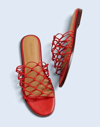 netted flat sandals in red