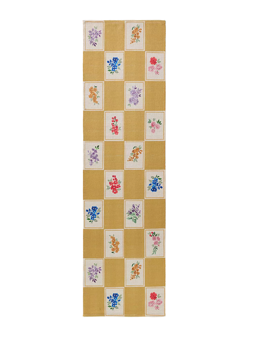 Aurora Flatwoven Indoor / Outdoor Floral Checkered Rug, 2'6" x 9'