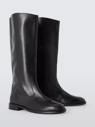 John Lewis Tulip Leather French Western Low Heel Knee High Boots, Black