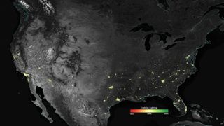 A look at how city lights shine brighter during the holidays in the United States, as shown using a new analysis of data gathered by the NASA-NOAA Suomi NPP satellite. Dark green pixels are areas where lights are at least 50 percent brighter during Decemb