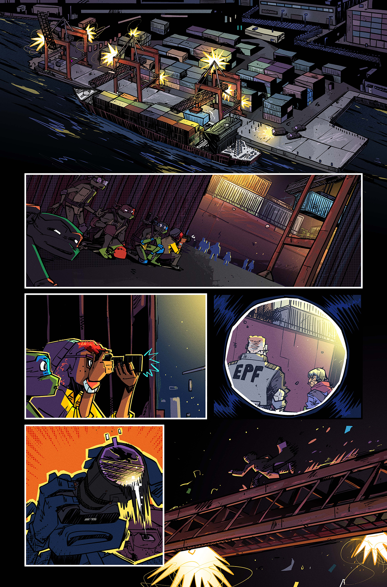 The TMNT about to sneak into a warehouse