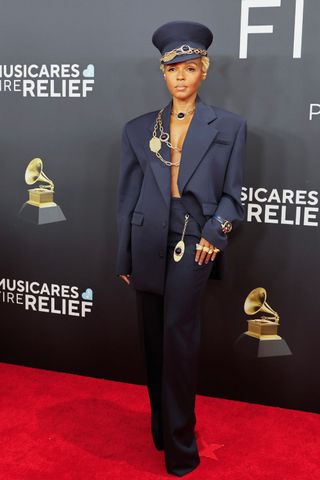 The Grammys 2025 Janelle Monae wearing Area