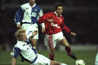 Juninho on the ball for Middlesbrough against Blackburn Rovers in May 1997.