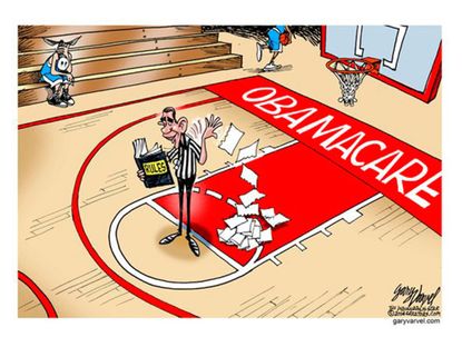 Obama cartoon Obamacare rulebook