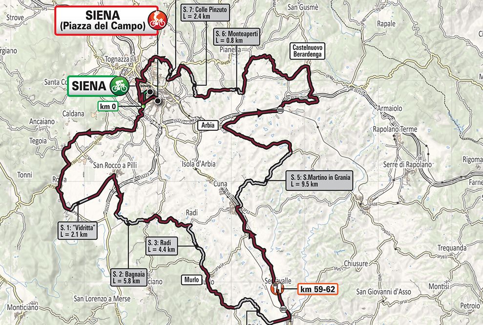 2019 Women's Strade Bianche map