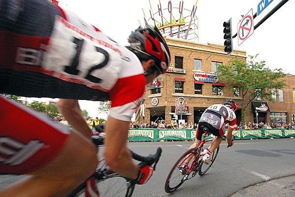 Andy Jacques-Maynes and Frank Pipp (Team Bissell) work hard to defend the yellow jersey of Tom Zirbel.