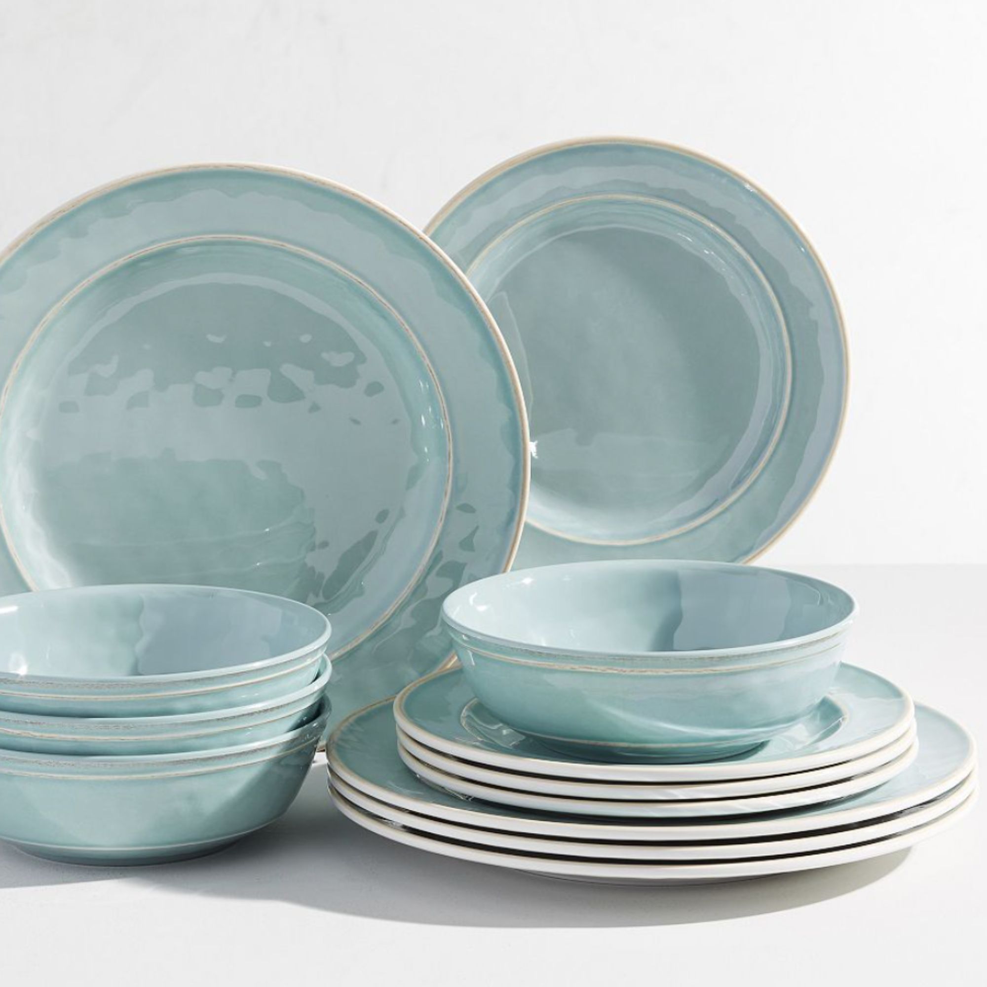 12-piece set of turquoise melamine tableware