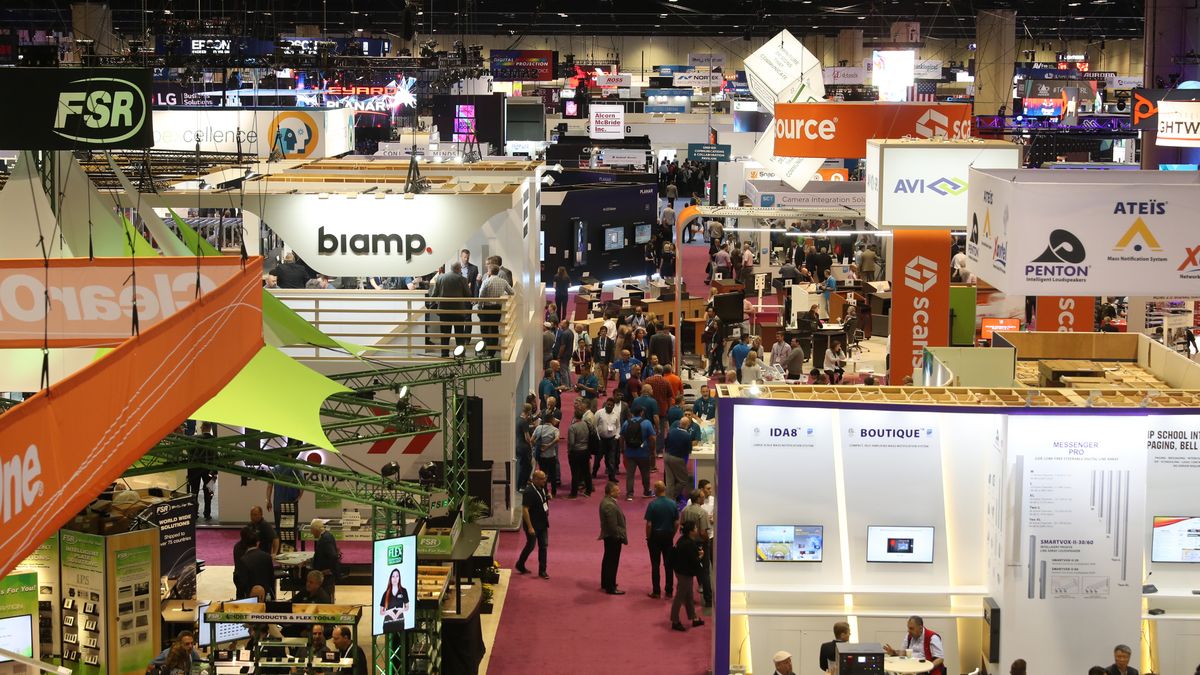 The busy exhibit hall floor at InfoComm 2019.