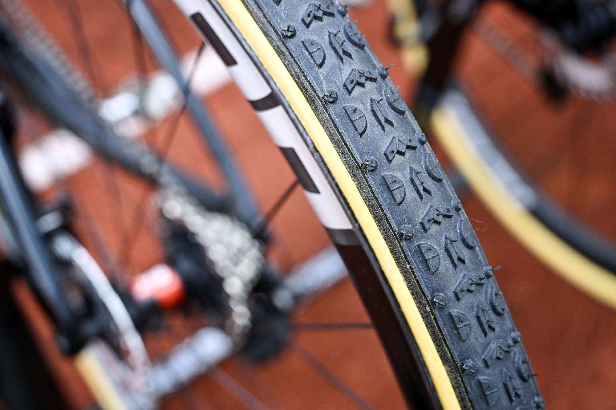 Cyclocross tyre showing tread pattern