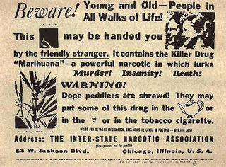 An advertisement distributed by the Federal Bureau of Narcotics in 1935.