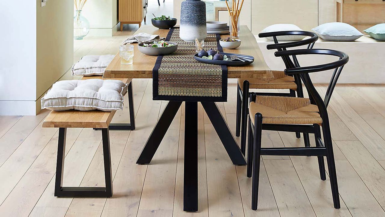 Lara Black Chair in dining room tucked under dining bench