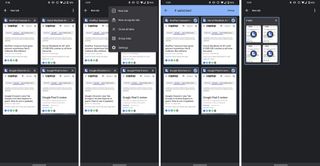 Series of screenshots showing Google Chrome on Android Tab Group feature