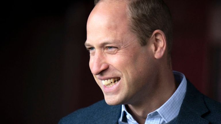 Britain's Prince William, Duke of Cambridge reacts during his visit to Heart of Midlothian Football Club in Edinburgh on May 12, 2022, where he learned about 'The Changing Room' programme launched by SAMH