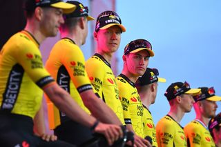 TIRANA ALBANIA MAY 07 Olav Kooij of Netherlands and Team Visma Lease a Bike during the 108th Giro dItalia 2025 Team Presentation UCIWT on May 07 2025 in Tirana Albania Photo by Tim de WaeleGetty Images