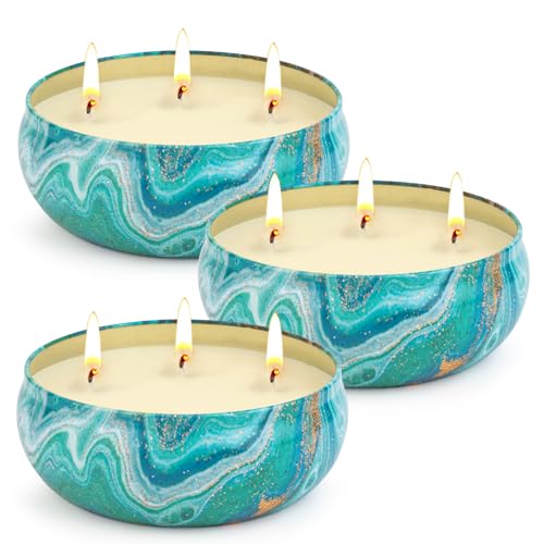 Ofun Citronella Candles Outdoor Decorative 36oz, 3 Wick Soy Wax Lemongrass Candle Set, Scented Candle Jar Candle Bulk Up to 240hrs, Summer Camping Candles for Patio, Garden, Balcony, Camping, Bbq