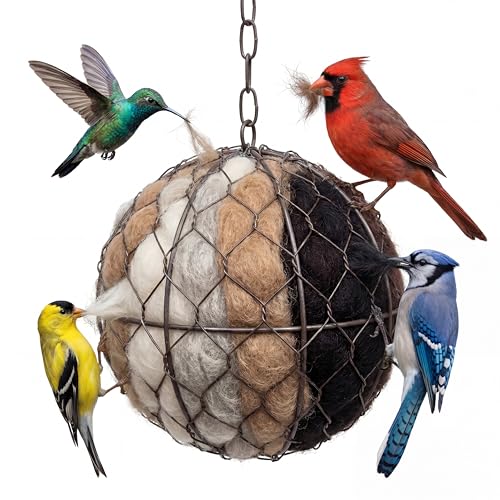 Handmade Alpaca Fiber Bird Nesting Heart - Refillable Material Holder for Wild Birds and Hummingbirds - Garden Art &amp;amp; Winter Shelter for Bird Lovers