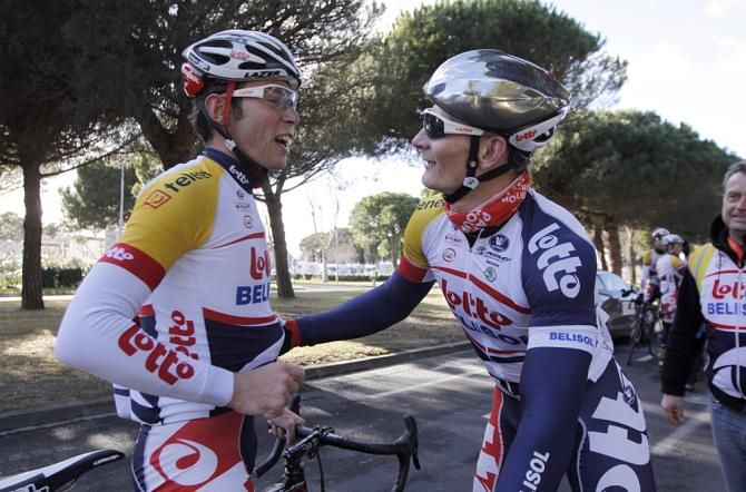 Andre Greipel (Lotto Belisol) thanks his teammates for another job well done