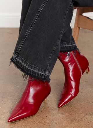 Issy Red Leather Ankle Boots