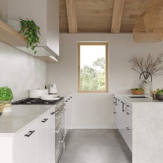 kitchen area with marble counter and wooden ceiling