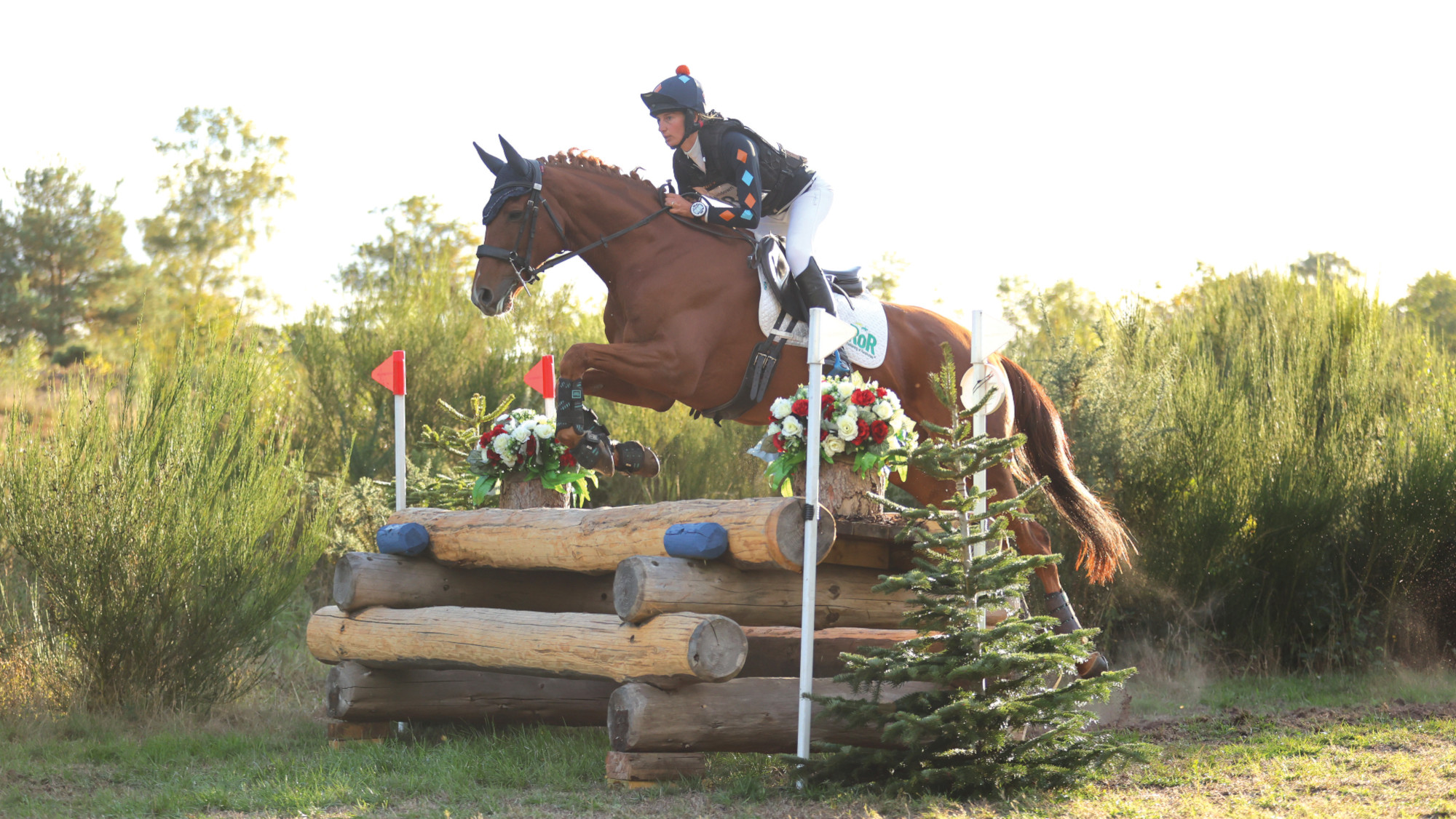 Pictured former racehorse Mister Malarky and his rider Sam Burgess in the cross-country phase at Tweseldown. 