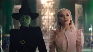 Elphaba (Cynthia Erivo) and Galinda (Ariana Grande) enter the Emerald City, in 'Wicked' Part 1.