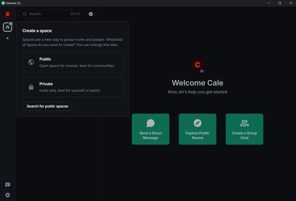 Element client for Matrix messaging