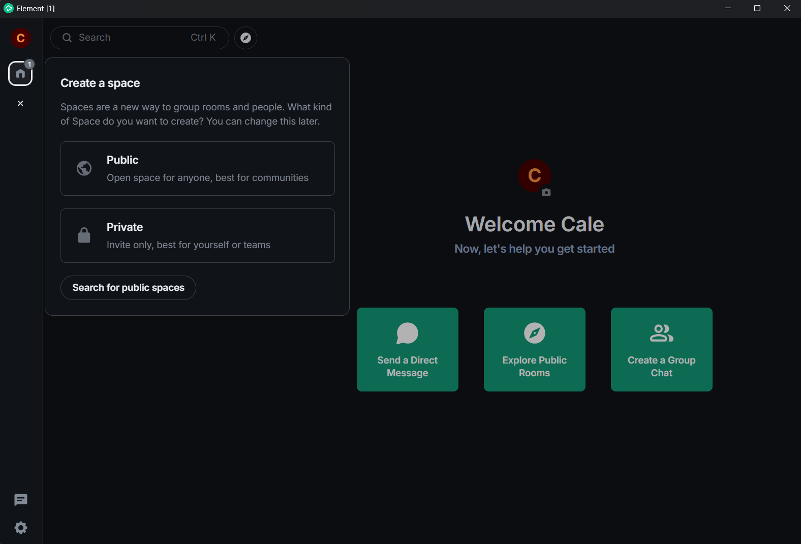 Element client for Matrix messaging