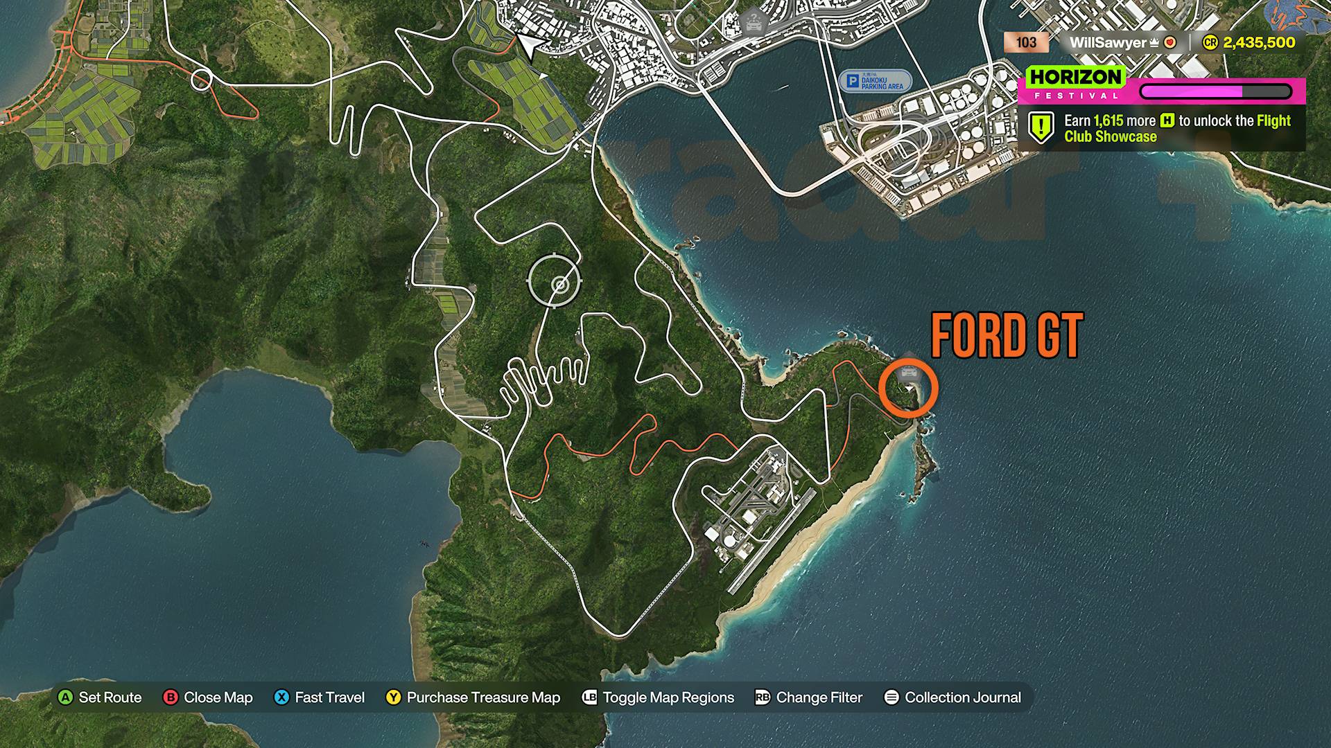 Forza Horizon 6 Treasure Cars map Ford GT in Nangan