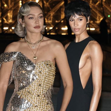 Gigi Hadid and Carla Bruni in a collage in front of the louvre in a guide to the best looks from the grand dinner du louvre