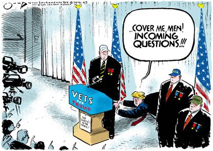 Political Cartoon U.S. Trump veteran donations