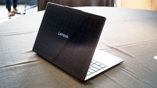 The Yoga Solar PC Laptop concept photographed in February 2025 in New York City. The concept laptop debuted in March 2025 at Mobile World Congress in Barcelona, Spain.