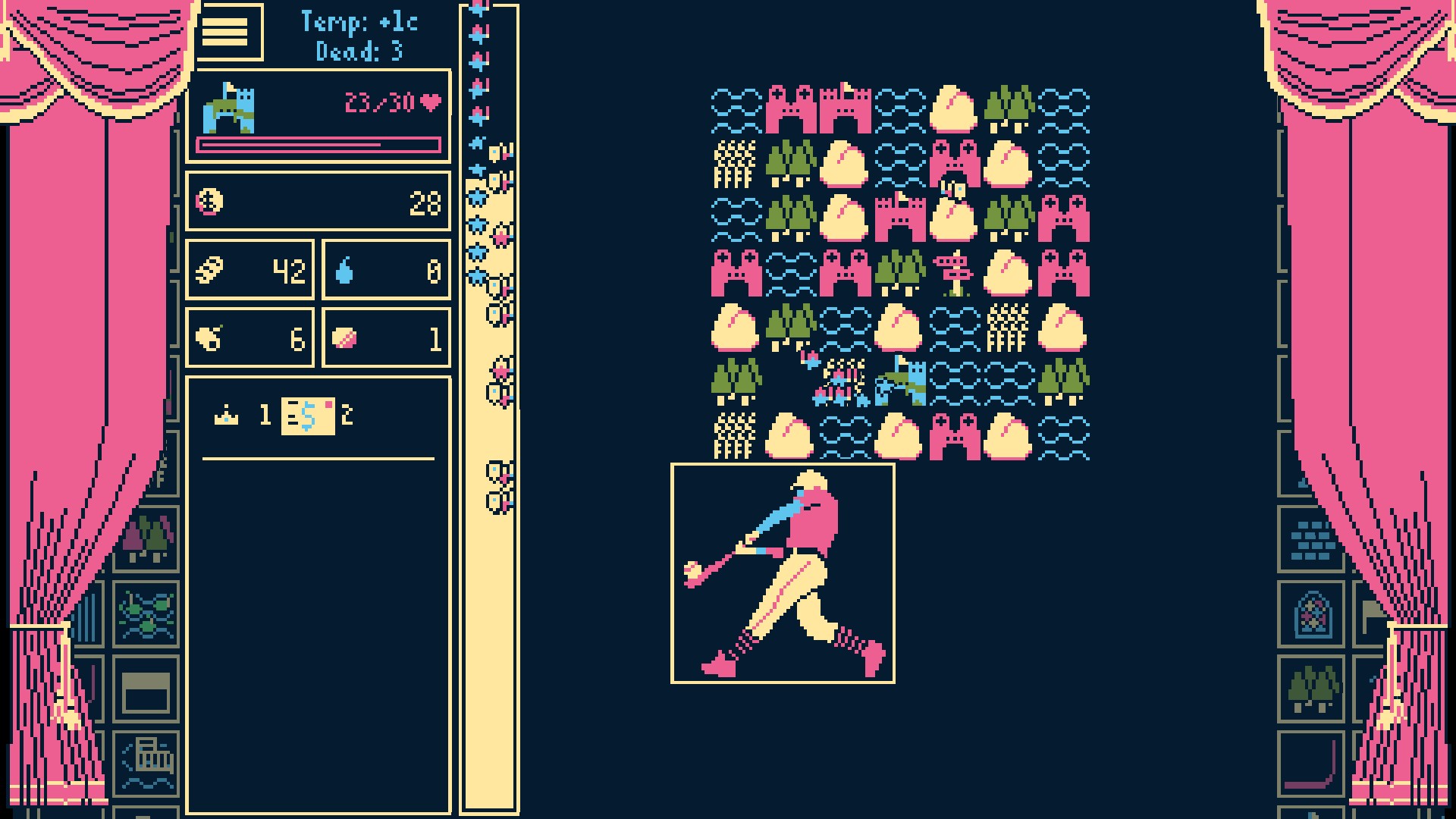 A baseball player hits a home run as the player destroys an enemy in the grid behind him in Titanium Court