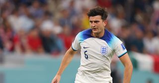 Harry Maguire of England in action during the FIFA World Cup Qatar 2022 Group B match between England and USA at Al Bayt Stadium on November 25, 2022 in Al Khor, Qatar.