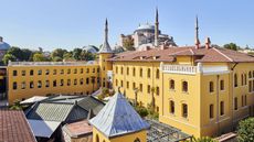 The courtyard of the Four Seasons hotel, Istanbul, with Hagia Sofia in the background