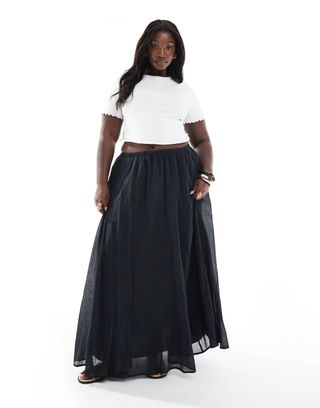 Asos Design Curve Cotton Godet Maxi Skirt in Black