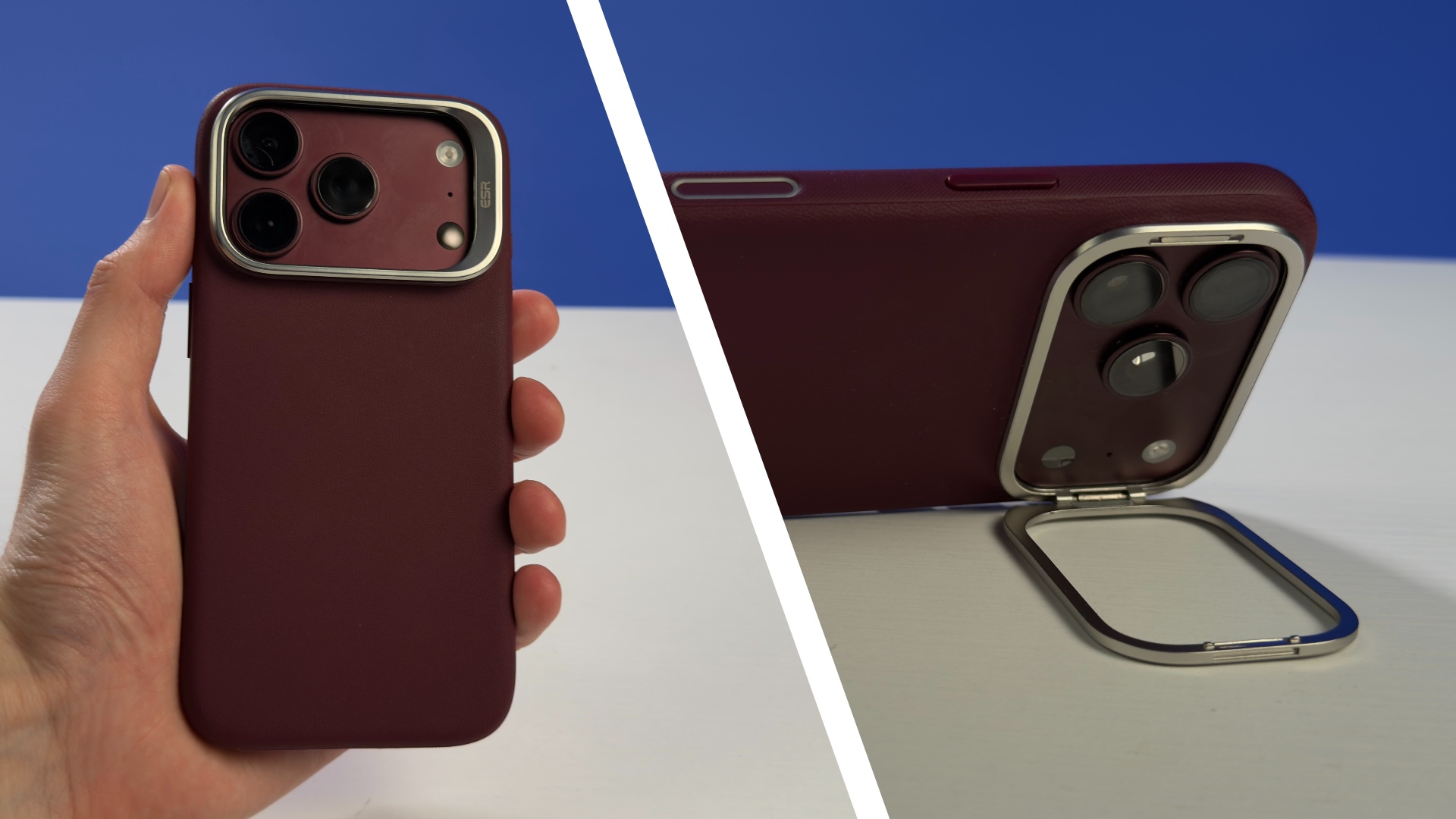 The ESR Atelier Silicone Leather Magnetic Case on an iPhone 18 Pro
