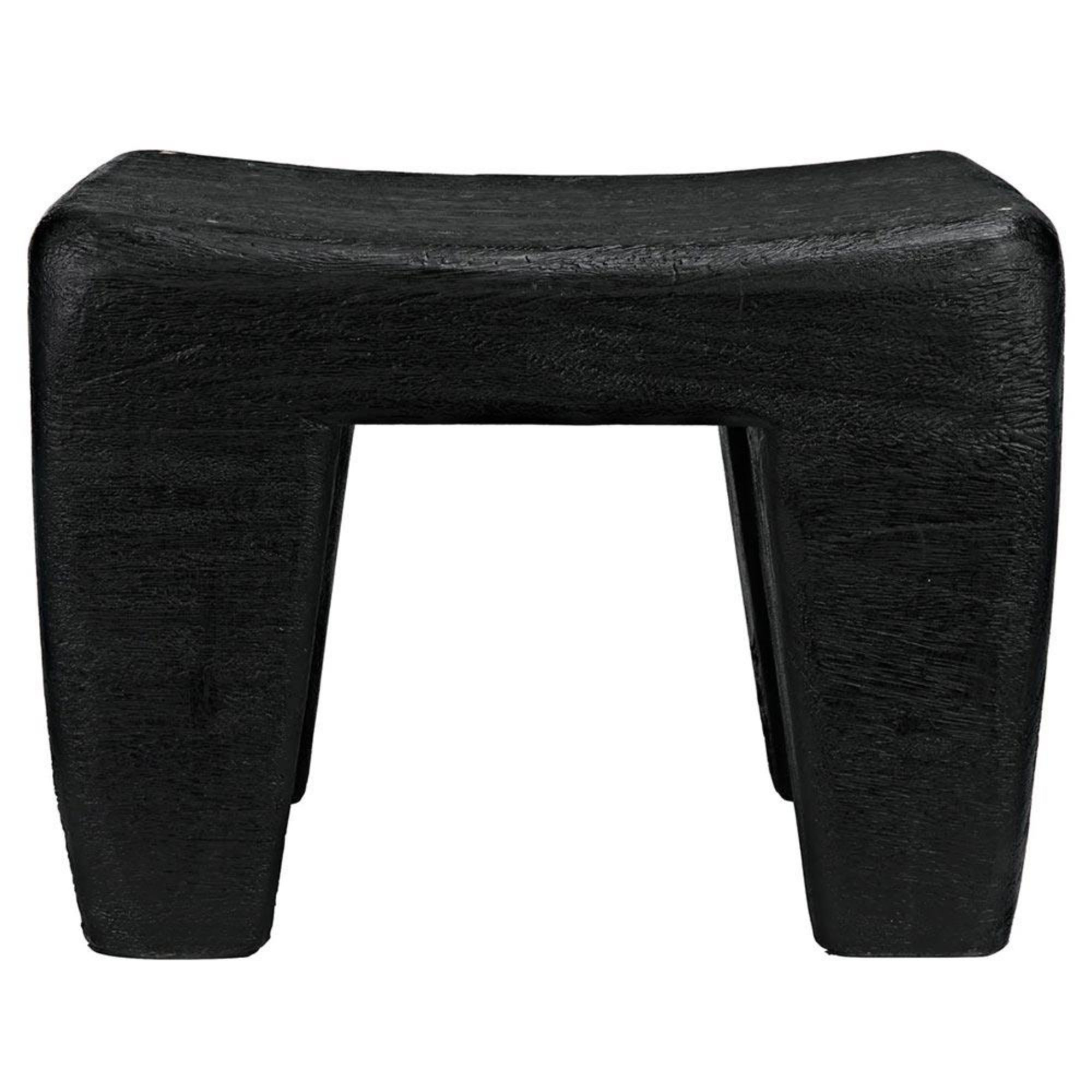 Noir Sumo Rustic Lodge Burnt Black Handcarved Wood Rectangular Stool