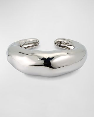 Large Molten Silver-Tone Hinged Cuff Bracelet