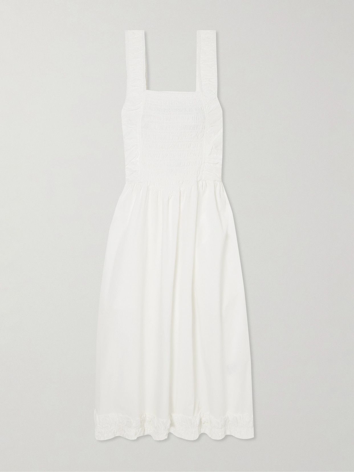 Smocked Organic Cotton-Poplin Midi Dress