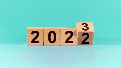 The year 2022 spelled out in blocks is changing to 2023.
