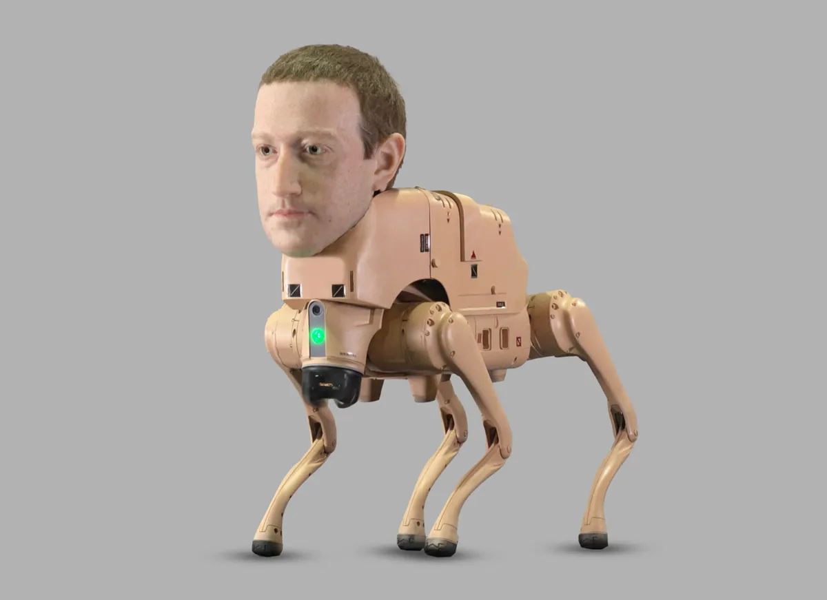 A robot dog with Mark Zuckerberg's face