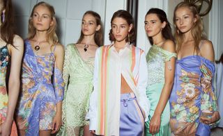 Vibrant collection of slinky floral print skirts, verdant palm jacquard dresses and sorbet-hued petal-lace evening wear