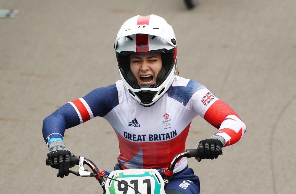 TOKYO JAPAN JULY 30 Bethany Shriever of Team Great Britain celebrates winning the gold medal during the Womens BMX final on day seven of the Tokyo 2020 Olympic Games at Ariake Urban Sports Park on July 30 2021 in Tokyo Japan Photo by Ezra ShawGetty Images