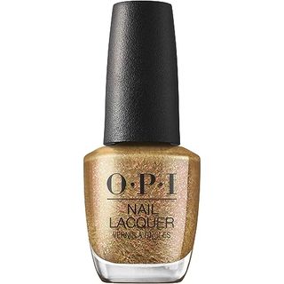 Opi Nail Lacquer, Opaque Shimmer Finish Metallic Gold Nail Polish, Up to 7 Days of Wear, Chip Resistant 
Fast Drying, Holiday 2023 Collection, Terribly Nice, Five Golden Flings, 0.5 Fl Oz