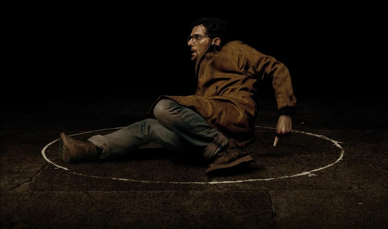Hokum press image, Scott in chalk circle